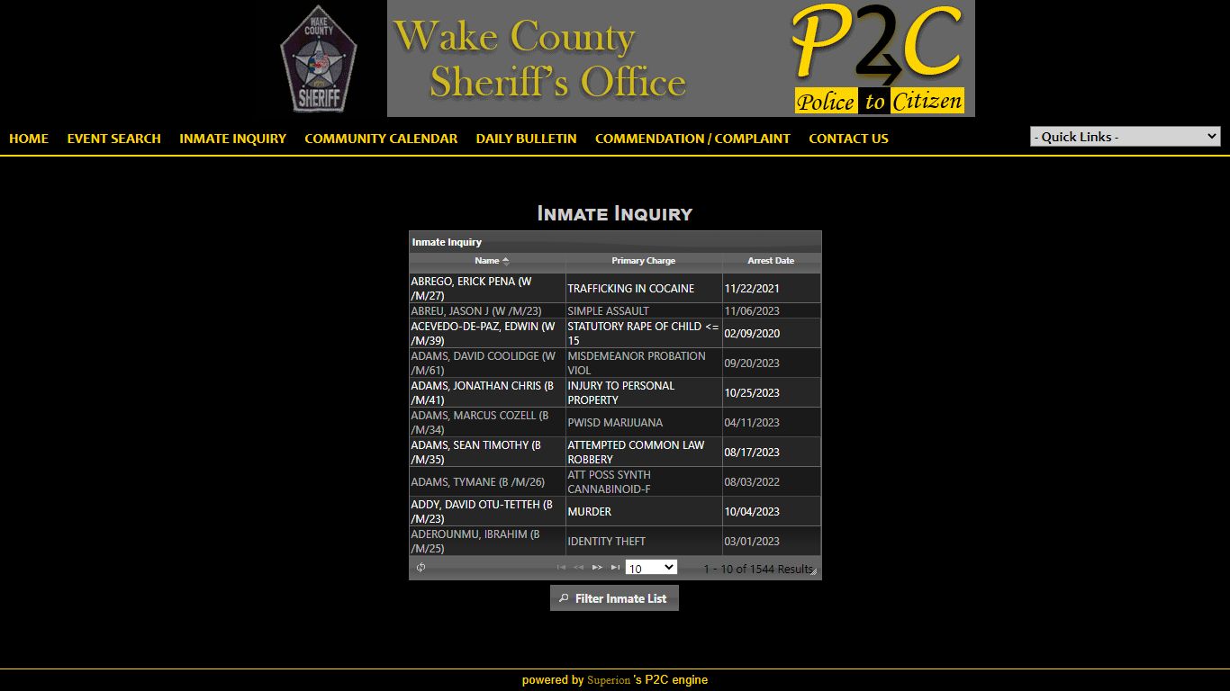 Inmate Inquiry - Wake County Sheriff's Office P2C